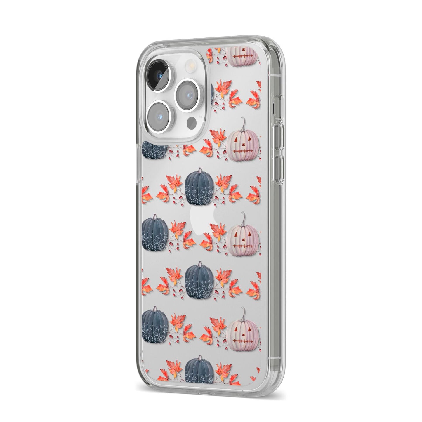 Pumpkin Autumn Leaves iPhone 14 Pro Max Clear Tough Case Silver Angled Image