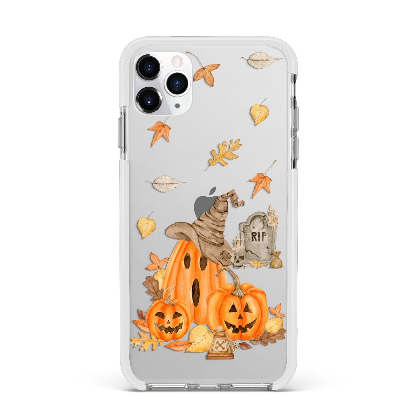 Pumpkin Graveyard Apple iPhone 11 Pro Max in Silver with White Impact Case