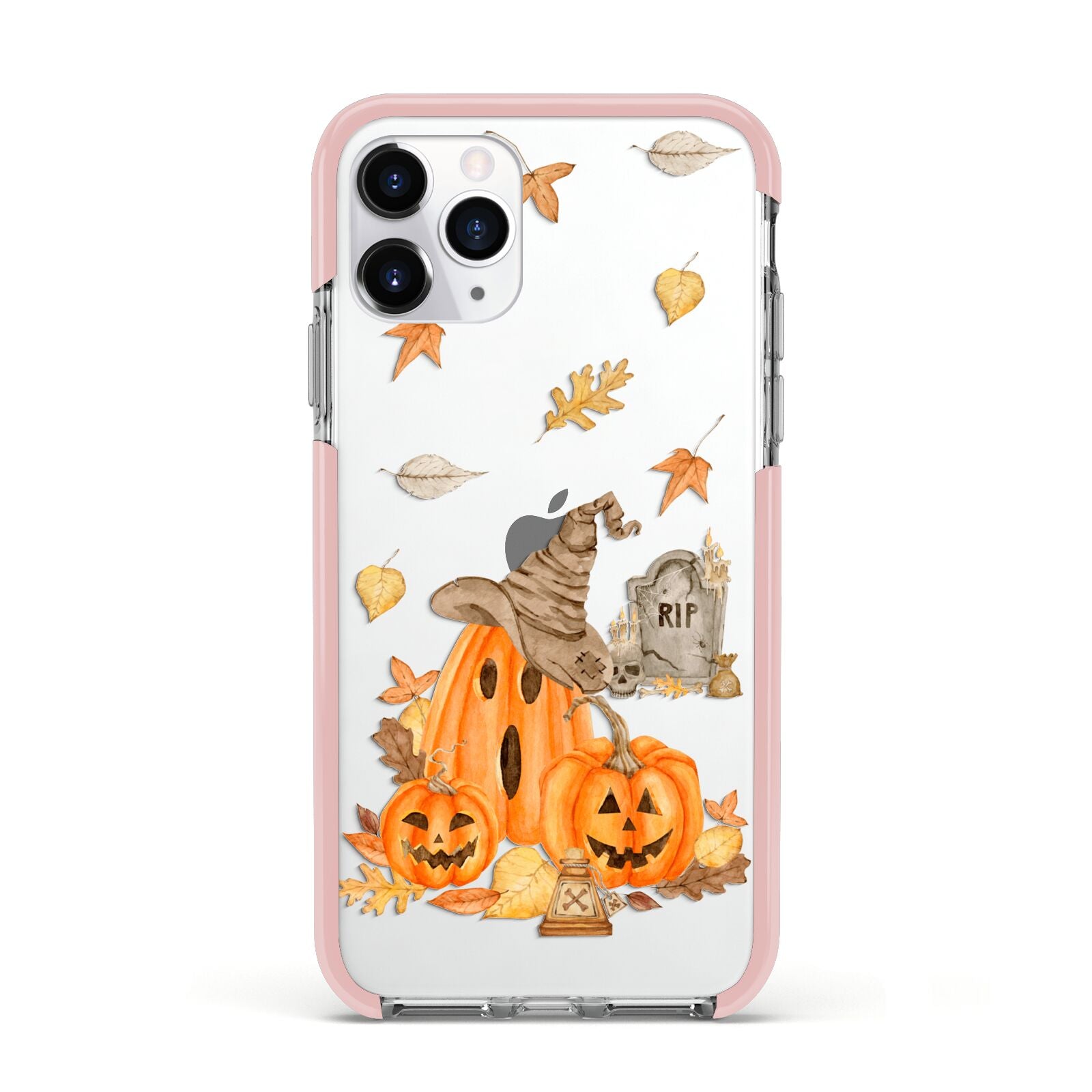 Pumpkin Graveyard Apple iPhone 11 Pro in Silver with Pink Impact Case