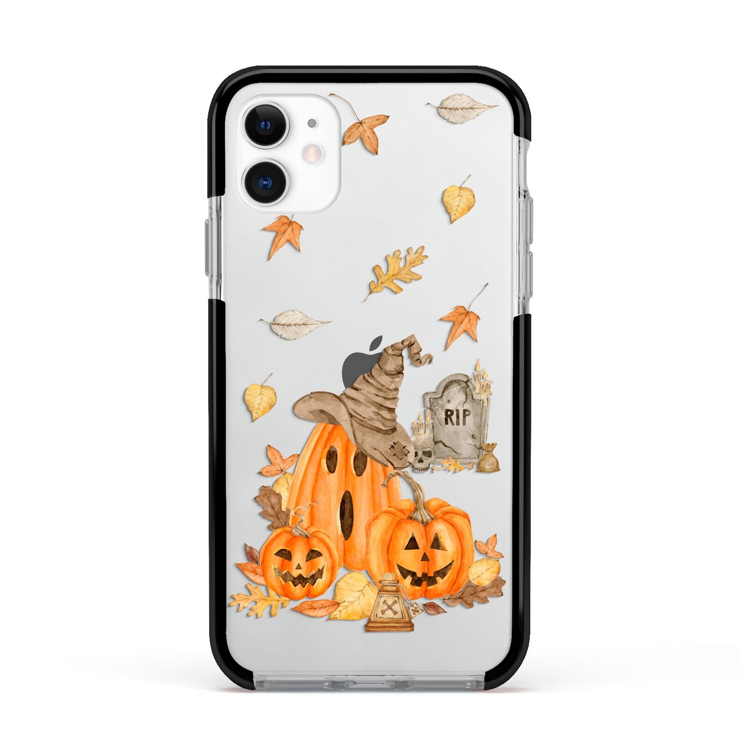 Pumpkin Graveyard Apple iPhone 11 in White with Black Impact Case