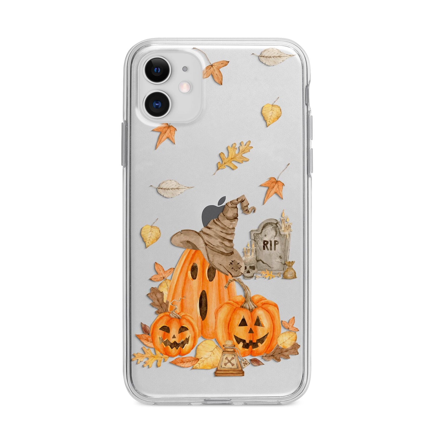 Pumpkin Graveyard Apple iPhone 11 in White with Bumper Case