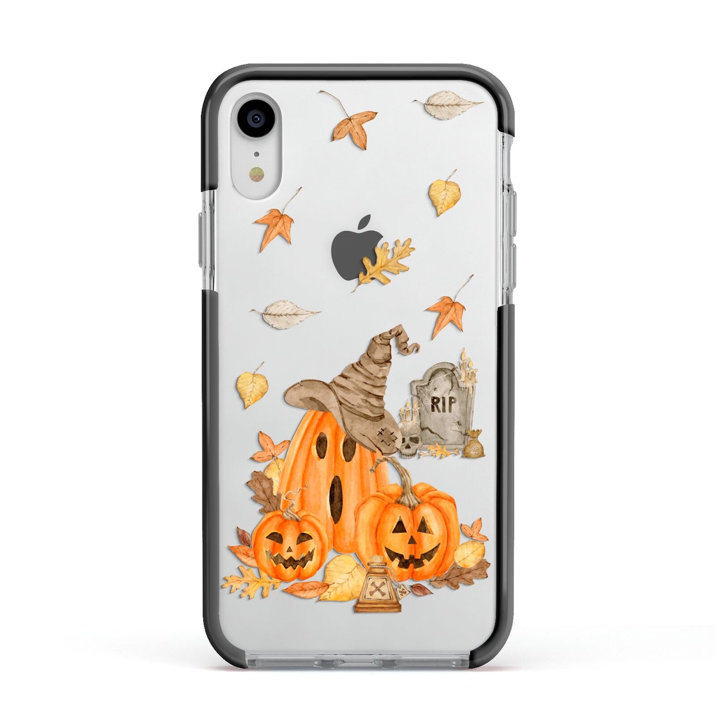 Pumpkin Graveyard Apple iPhone XR Impact Case Black Edge on Silver Phone