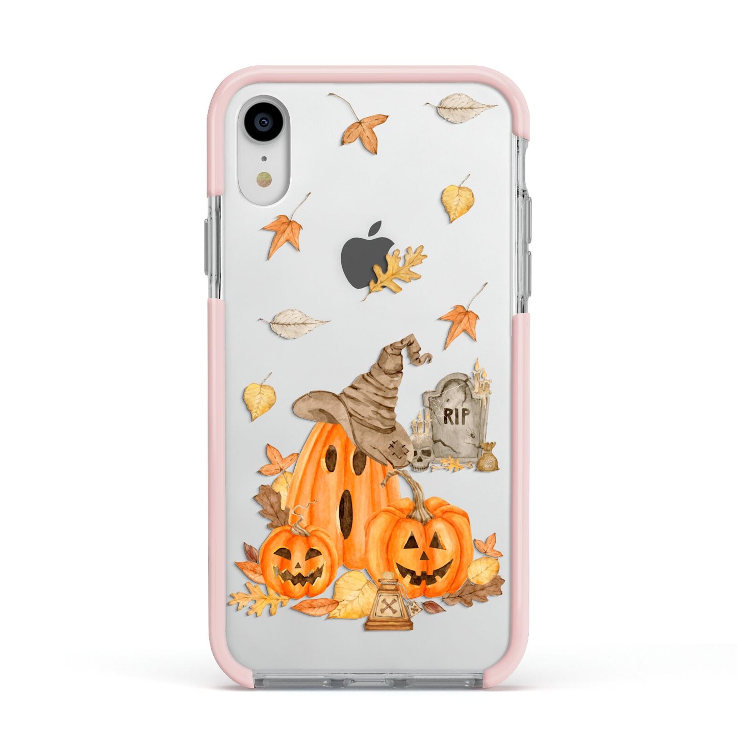Pumpkin Graveyard Apple iPhone XR Impact Case Pink Edge on Silver Phone
