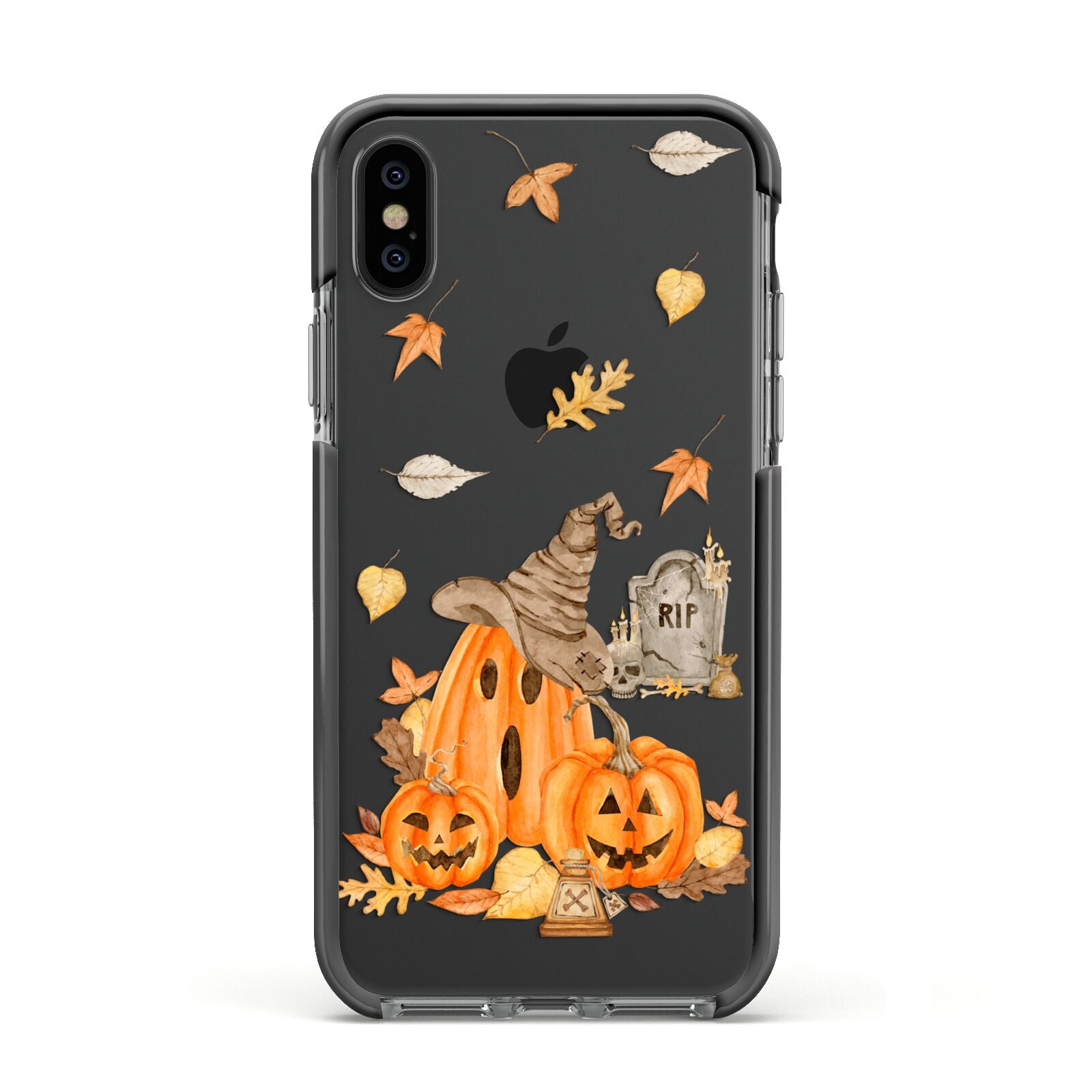 Pumpkin Graveyard Apple iPhone Xs Impact Case Black Edge on Black Phone