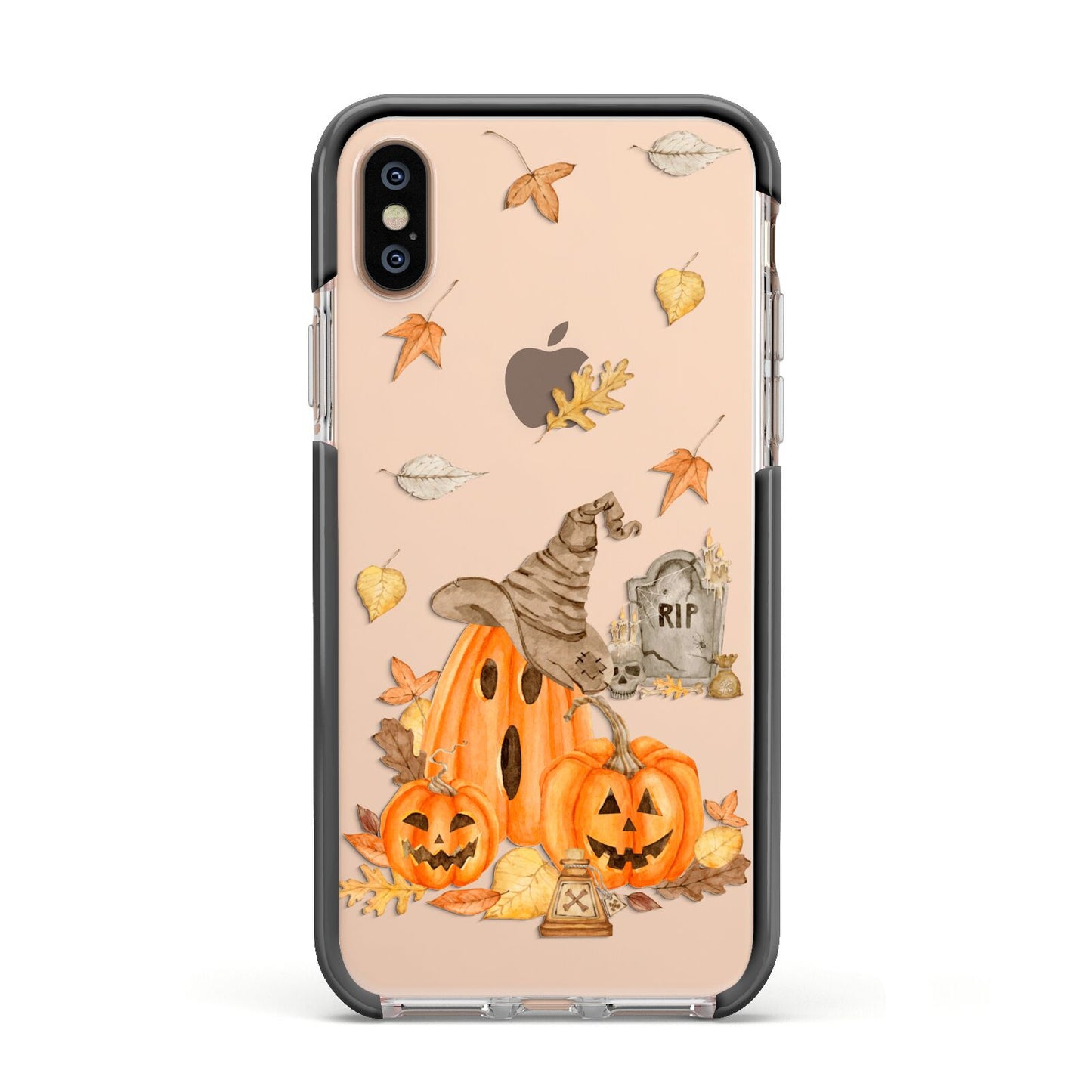 Pumpkin Graveyard Apple iPhone Xs Impact Case Black Edge on Gold Phone