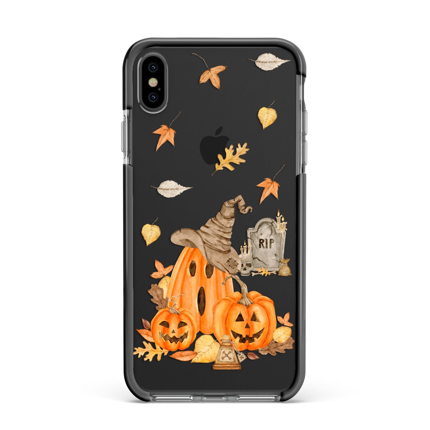 Pumpkin Graveyard Apple iPhone Xs Max Impact Case Black Edge on Black Phone