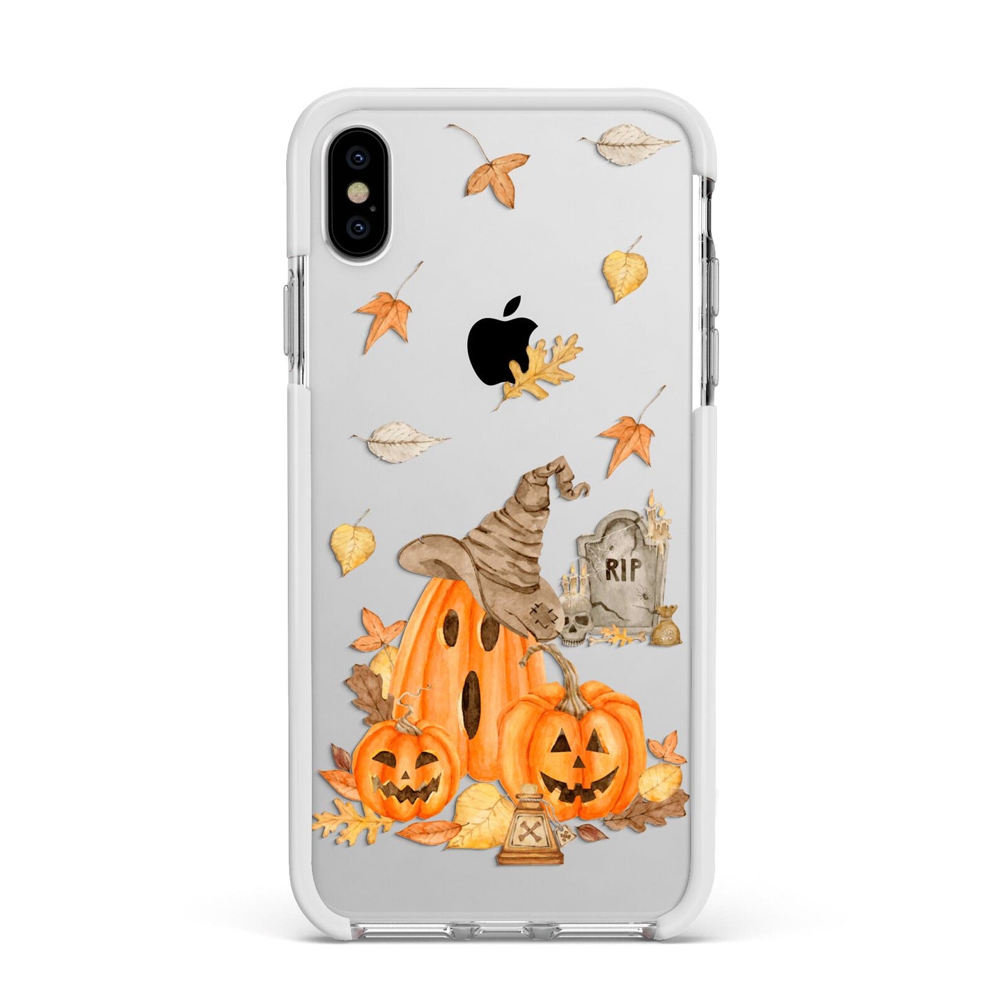 Pumpkin Graveyard Apple iPhone Xs Max Impact Case White Edge on Silver Phone