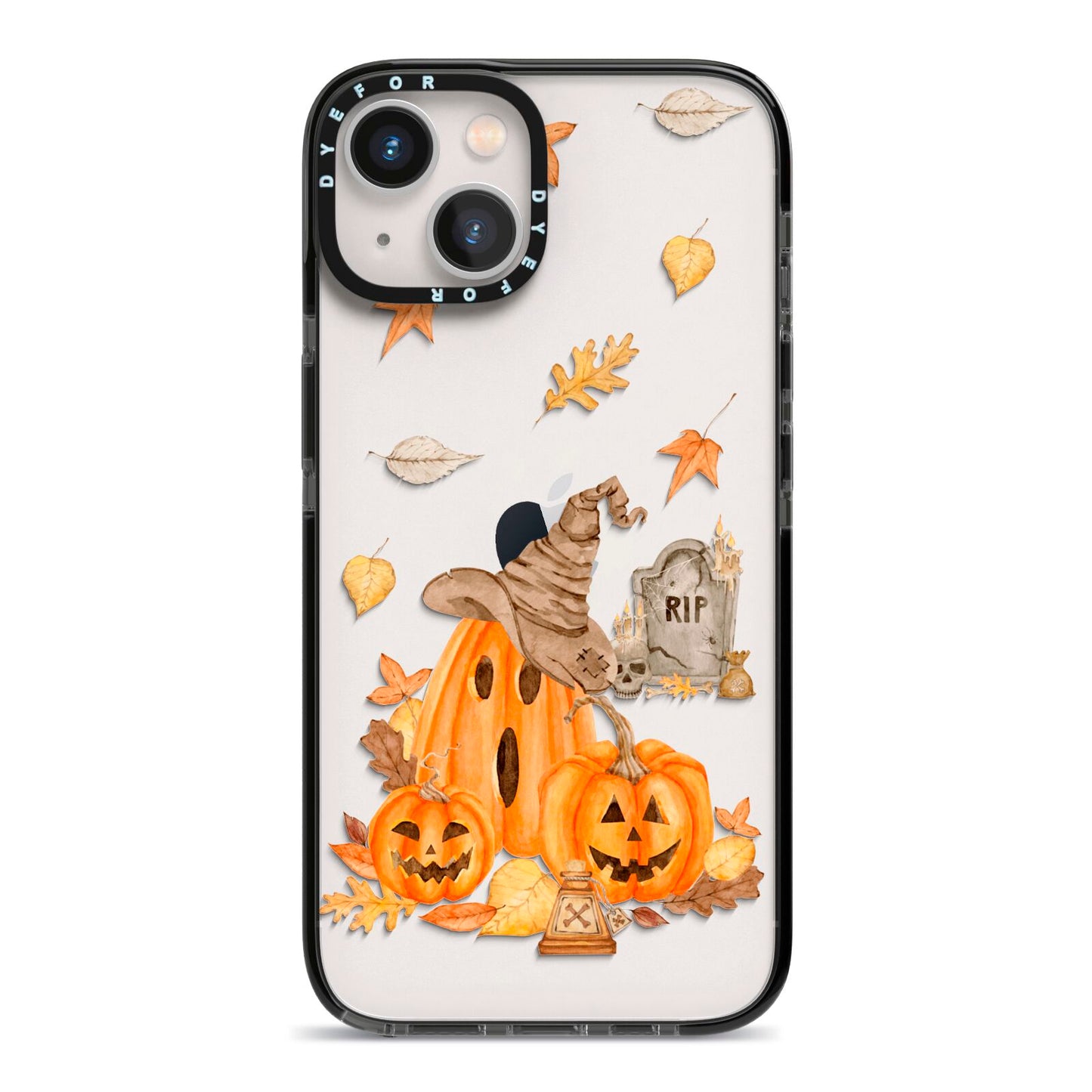 Pumpkin Graveyard iPhone 13 Black Impact Case on Silver phone