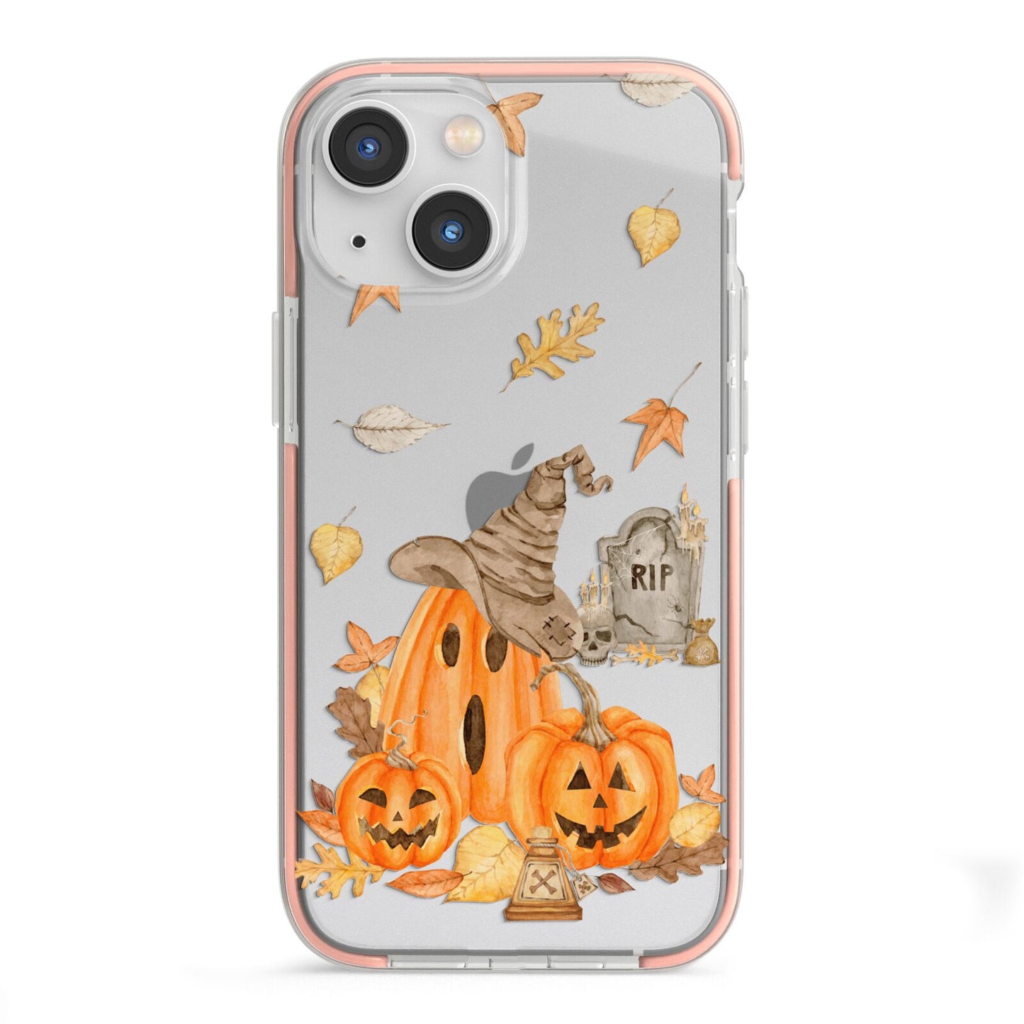 Pumpkin Graveyard iPhone 13 Mini TPU Impact Case with Pink Edges