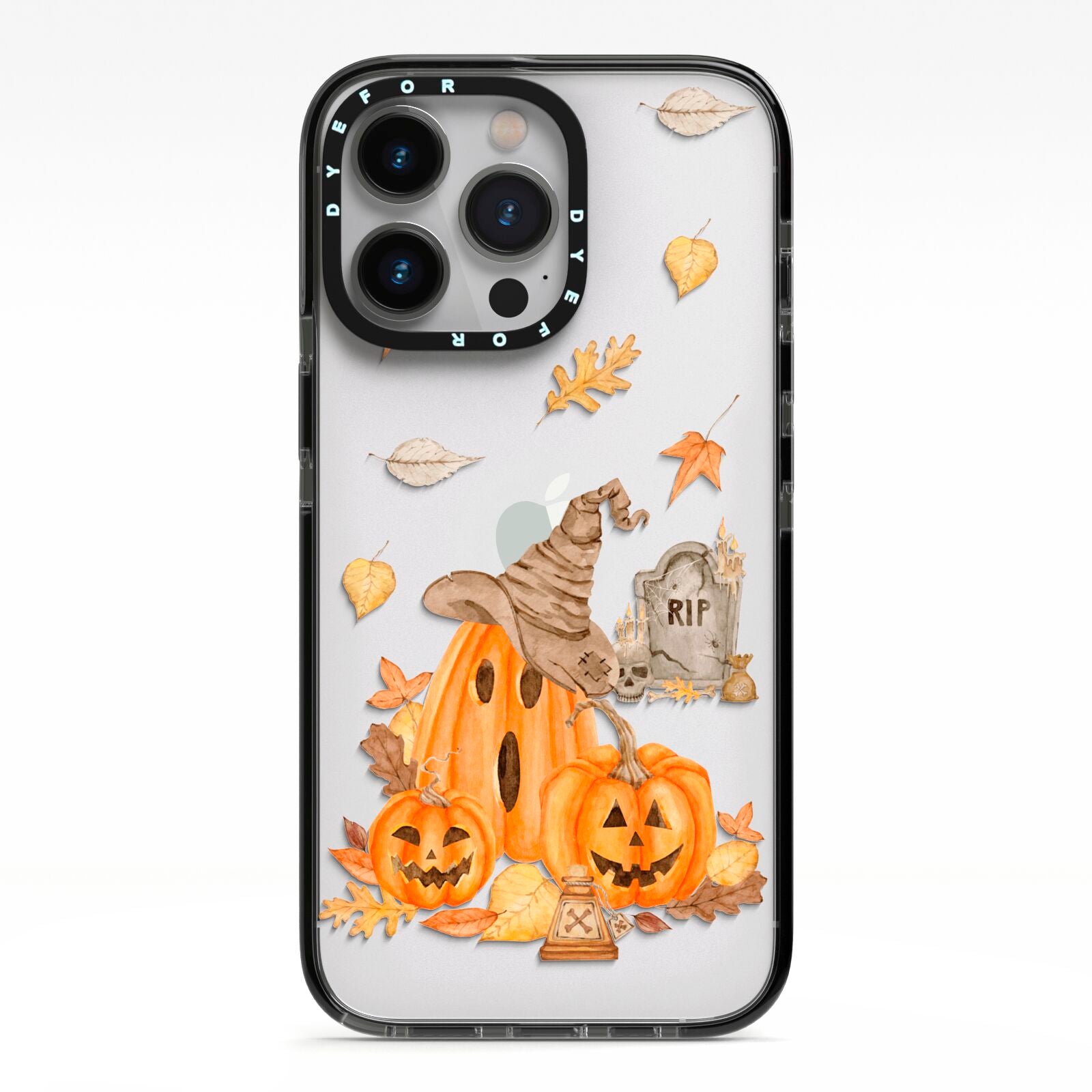 Pumpkin Graveyard iPhone 13 Pro Black Impact Case on Silver phone