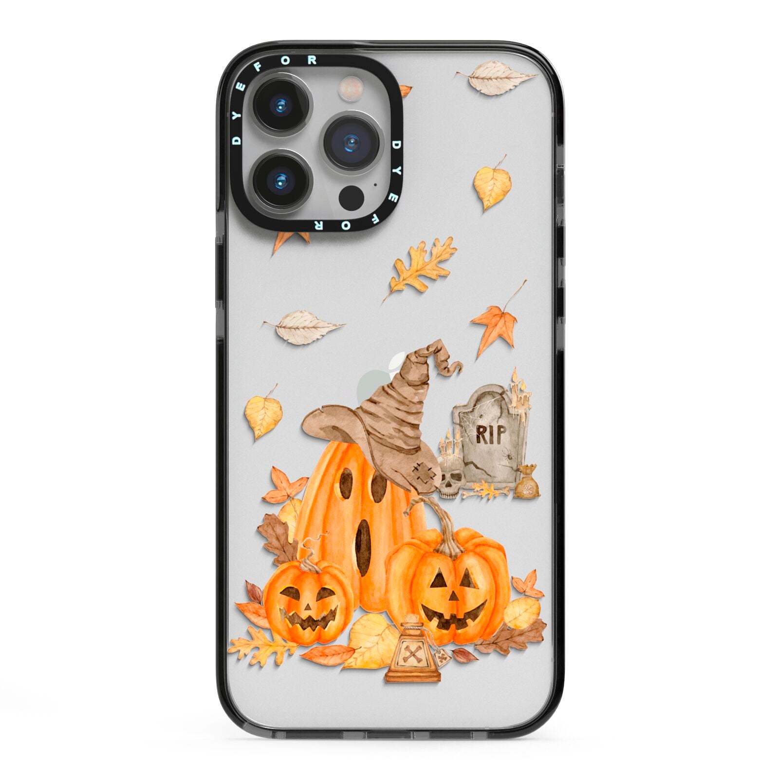 Pumpkin Graveyard iPhone 13 Pro Max Black Impact Case on Silver phone