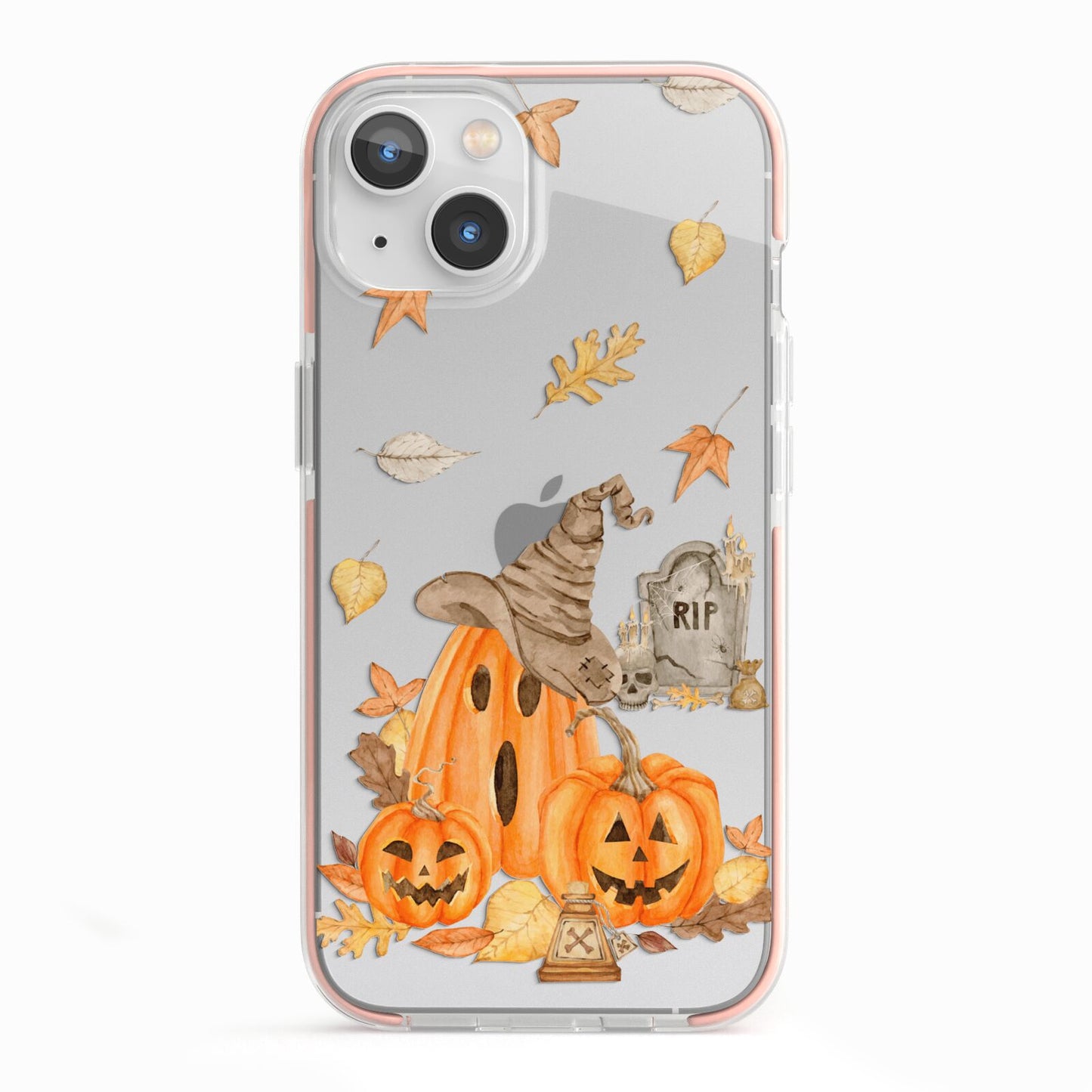 Pumpkin Graveyard iPhone 13 TPU Impact Case with Pink Edges