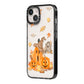 Pumpkin Graveyard iPhone 14 Black Impact Case Side Angle on Silver phone
