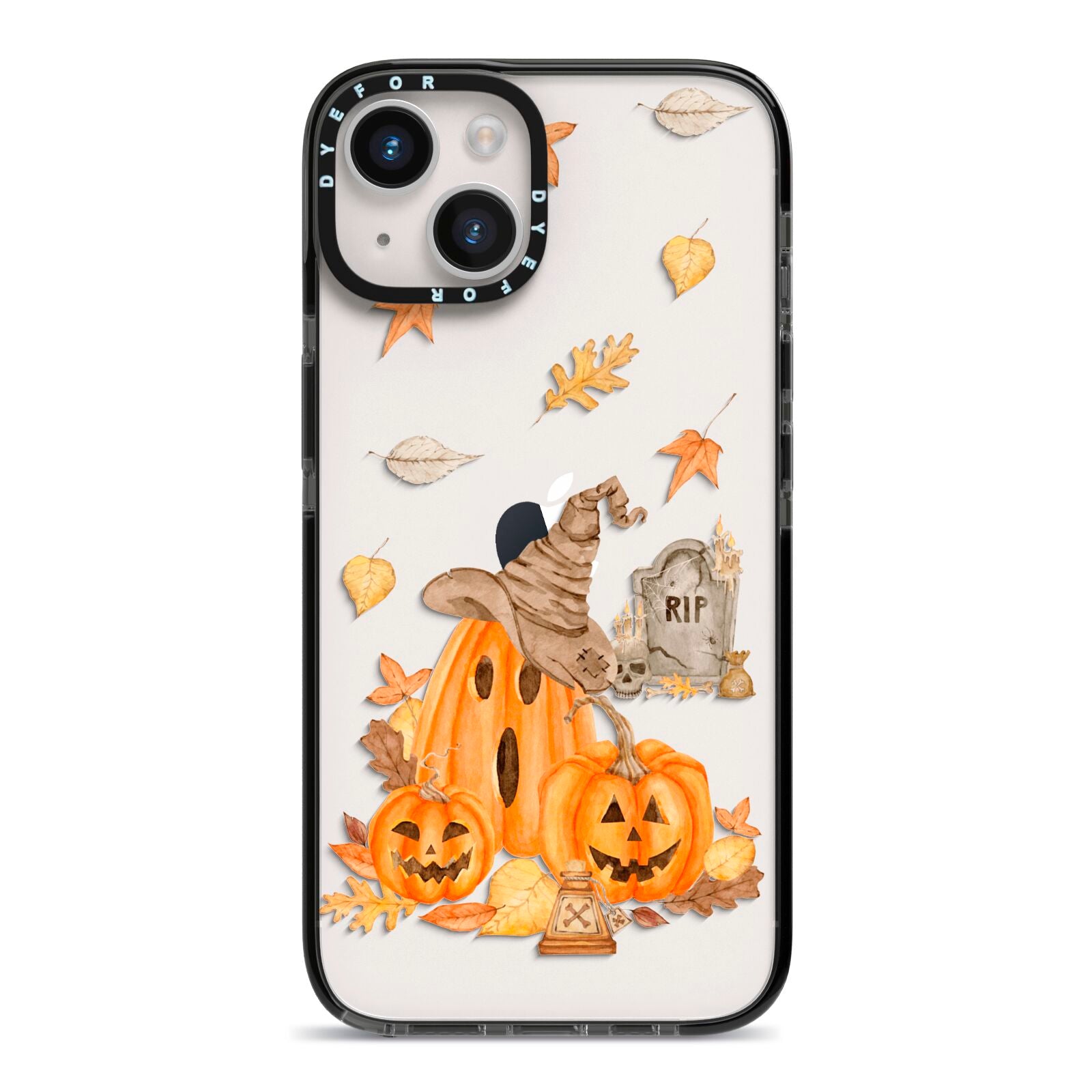 Pumpkin Graveyard iPhone 14 Black Impact Case on Silver phone
