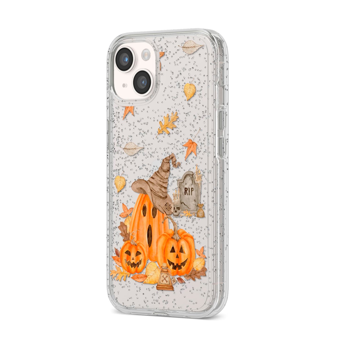 Pumpkin Graveyard iPhone 14 Glitter Tough Case Starlight Angled Image