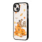 Pumpkin Graveyard iPhone 14 Plus Black Impact Case Side Angle on Silver phone
