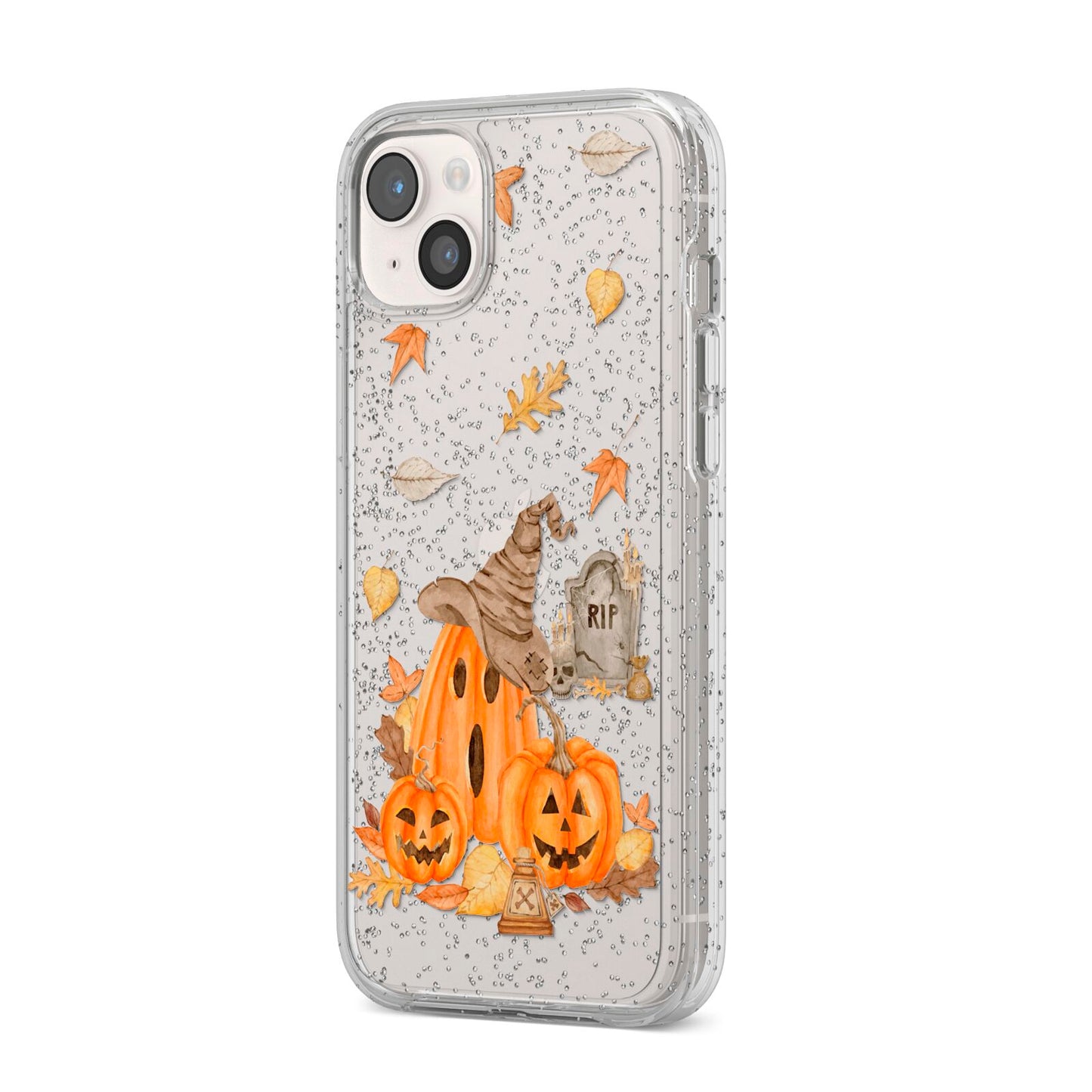 Pumpkin Graveyard iPhone 14 Plus Glitter Tough Case Starlight Angled Image