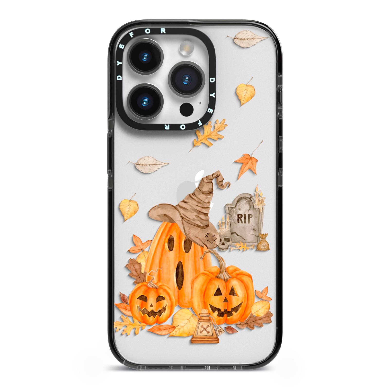 Pumpkin Graveyard iPhone 14 Pro Black Impact Case on Silver phone