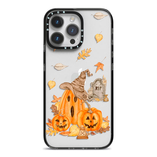 Pumpkin Graveyard iPhone 14 Pro Max Black Impact Case on Silver phone