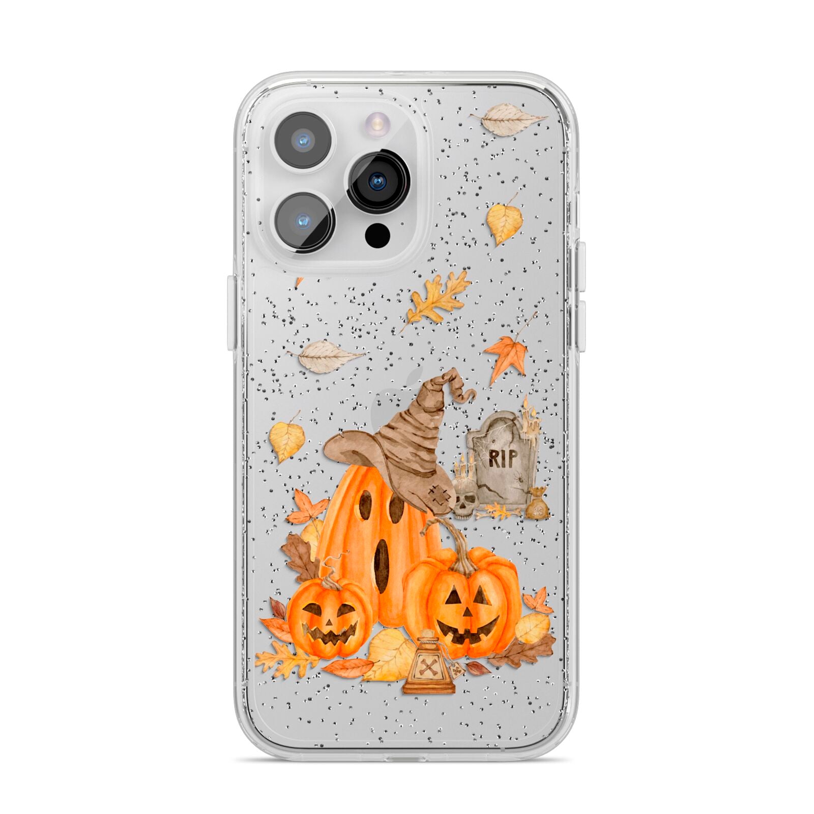 Pumpkin Graveyard iPhone 14 Pro Max Glitter Tough Case Silver