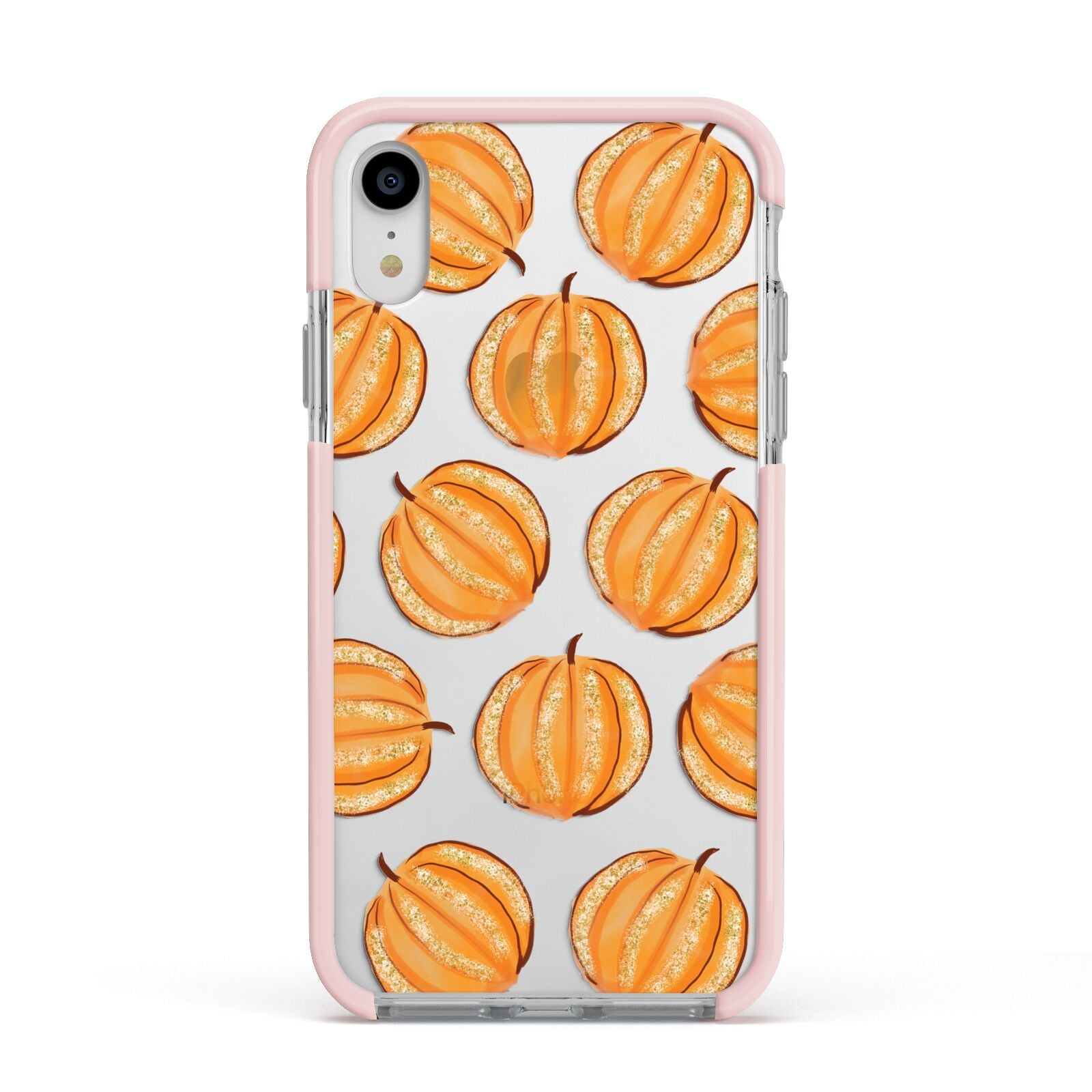 Pumpkin Halloween Apple iPhone XR Impact Case Pink Edge on Silver Phone