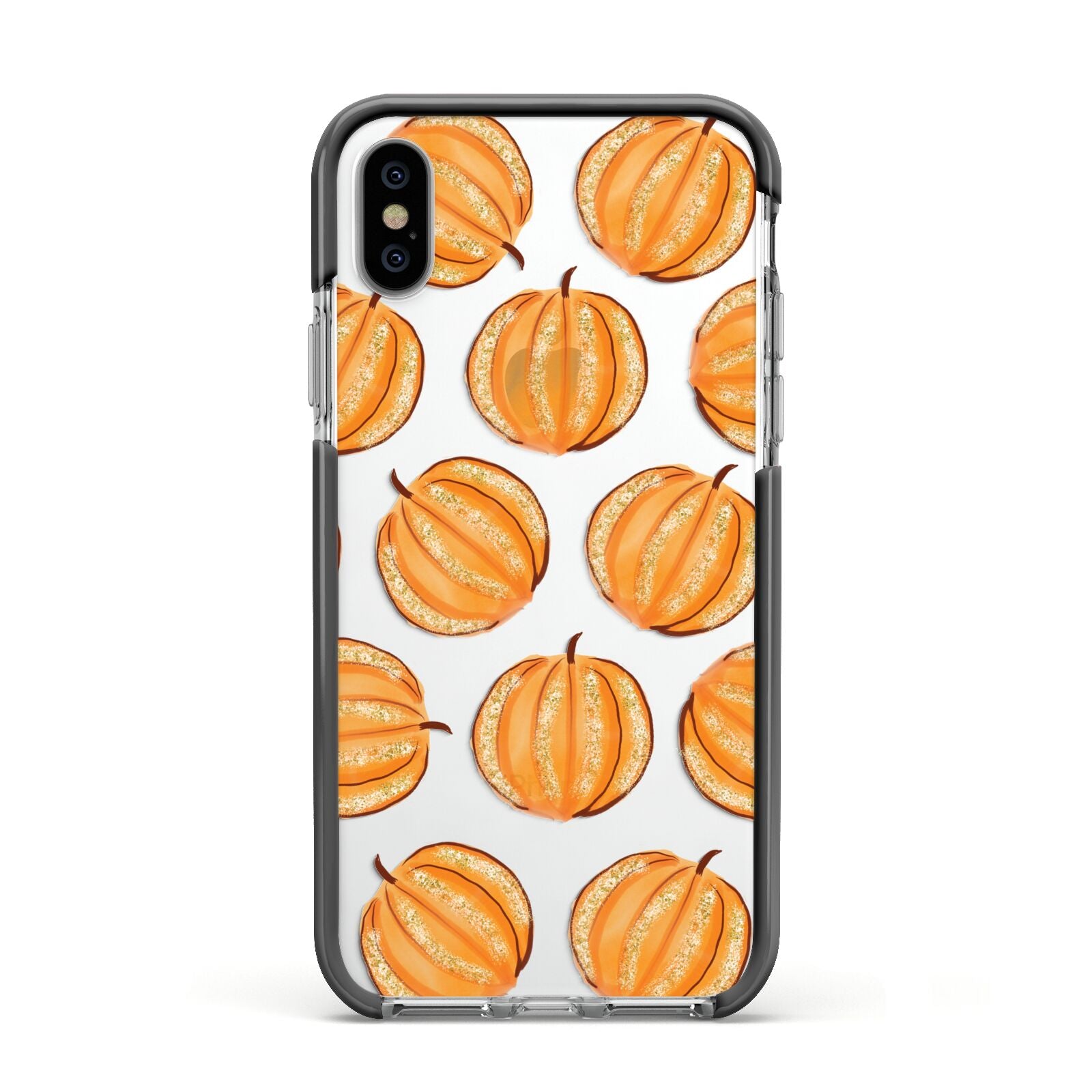 Pumpkin Halloween Apple iPhone Xs Impact Case Black Edge on Silver Phone