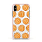 Pumpkin Halloween Apple iPhone Xs Impact Case Pink Edge on Silver Phone