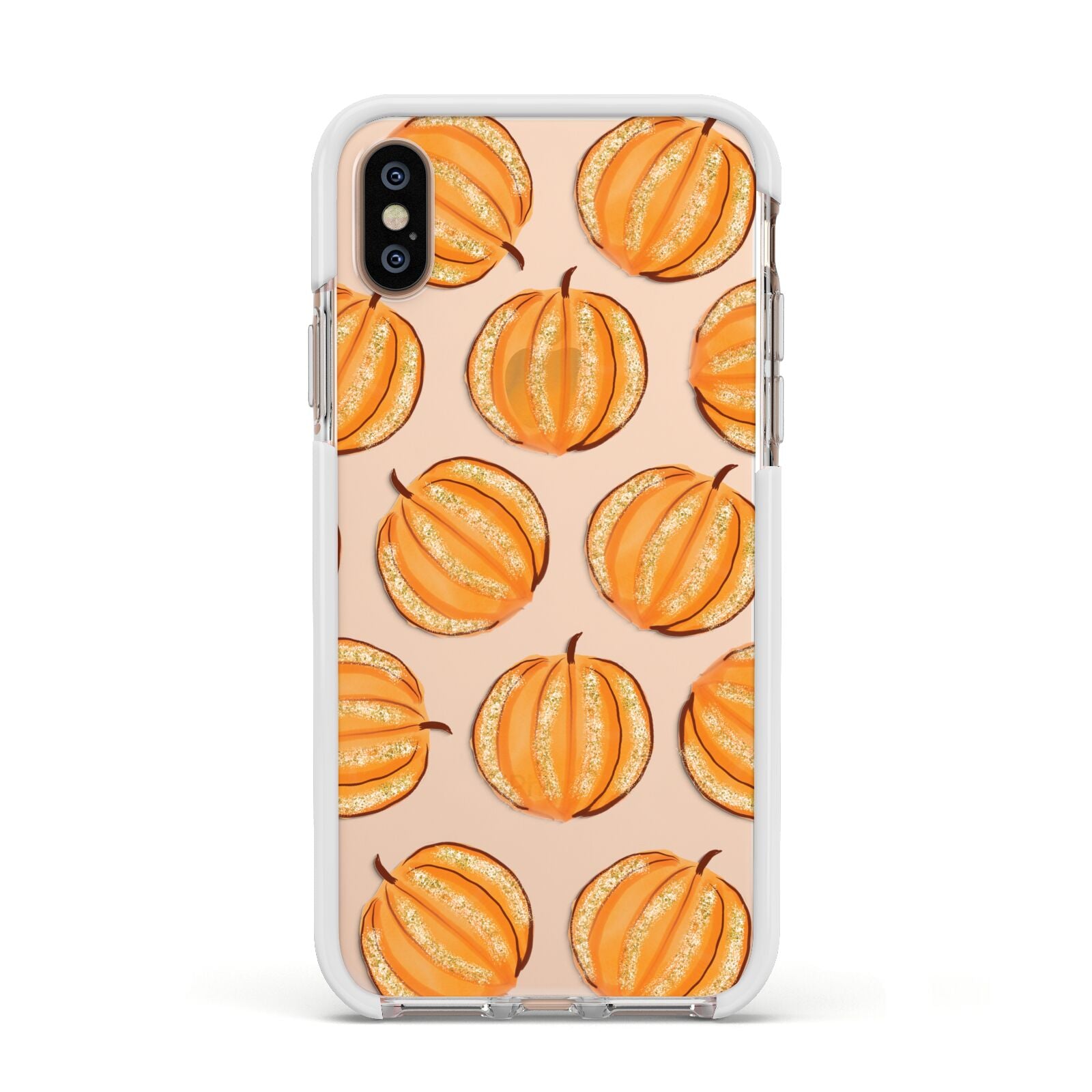 Pumpkin Halloween Apple iPhone Xs Impact Case White Edge on Gold Phone