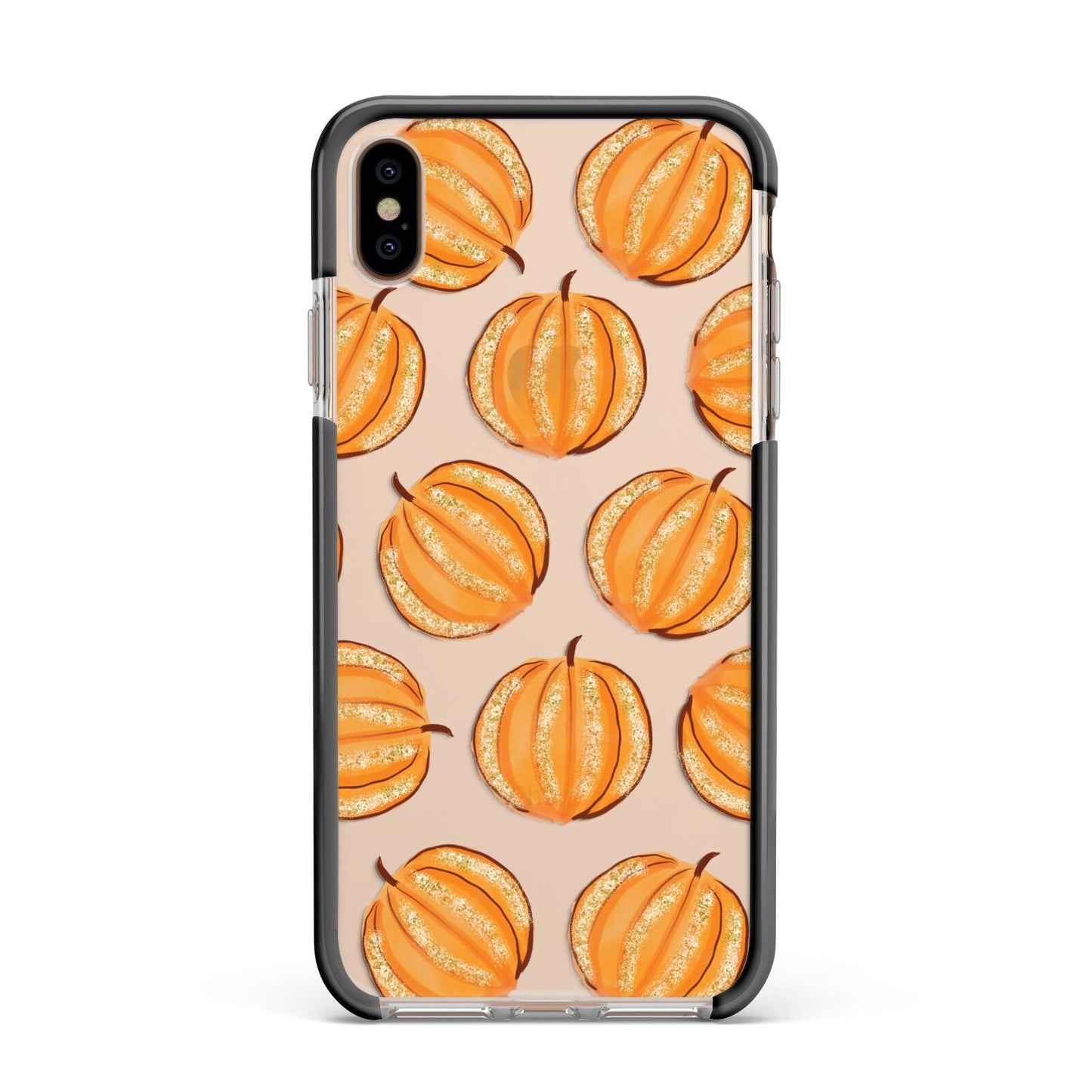 Pumpkin Halloween Apple iPhone Xs Max Impact Case Black Edge on Gold Phone