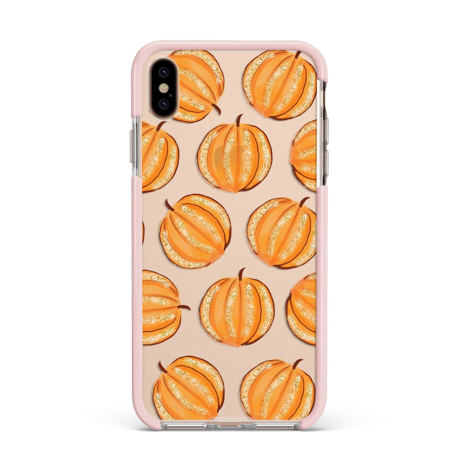 Pumpkin Halloween Apple iPhone Xs Max Impact Case Pink Edge on Gold Phone