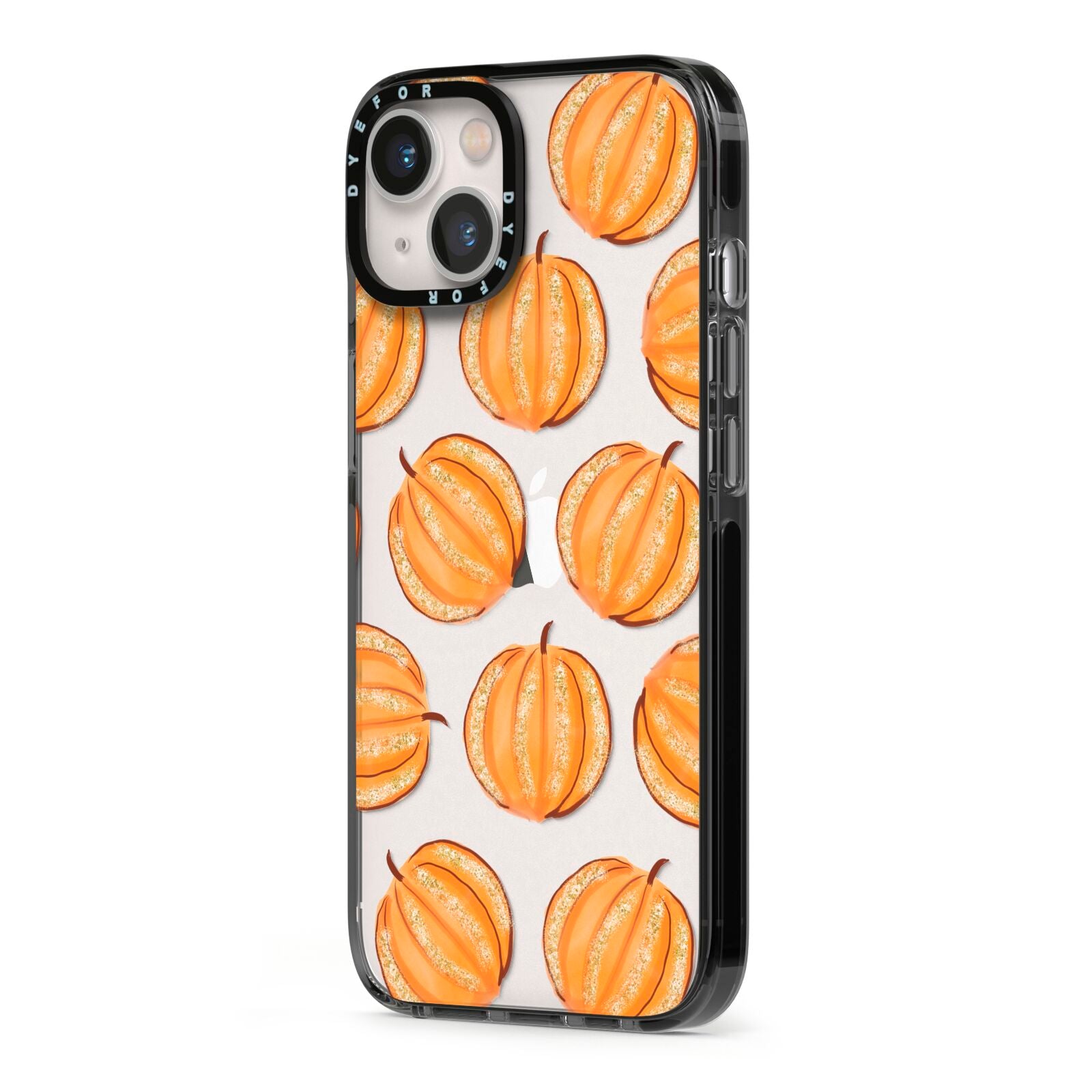 Pumpkin Halloween iPhone 13 Black Impact Case Side Angle on Silver phone
