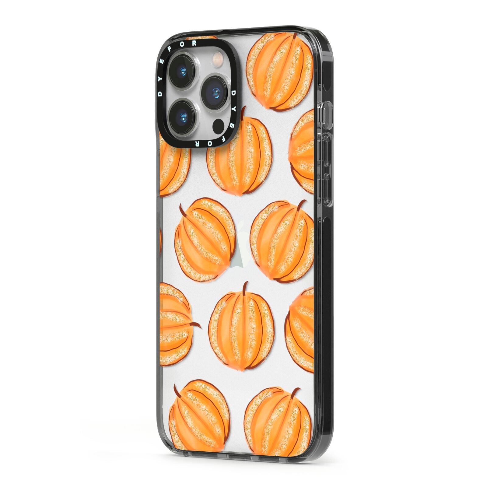 Pumpkin Halloween iPhone 13 Pro Max Black Impact Case Side Angle on Silver phone