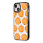 Pumpkin Halloween iPhone 14 Black Impact Case Side Angle on Silver phone