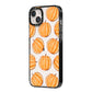 Pumpkin Halloween iPhone 14 Plus Black Impact Case Side Angle on Silver phone