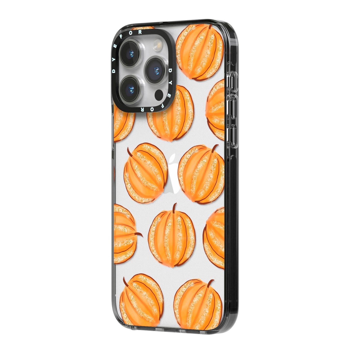 Pumpkin Halloween iPhone 14 Pro Max Black Impact Case Side Angle on Silver phone
