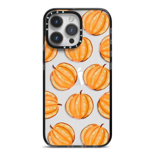 Pumpkin Halloween iPhone 14 Pro Max Black Impact Case on Silver phone