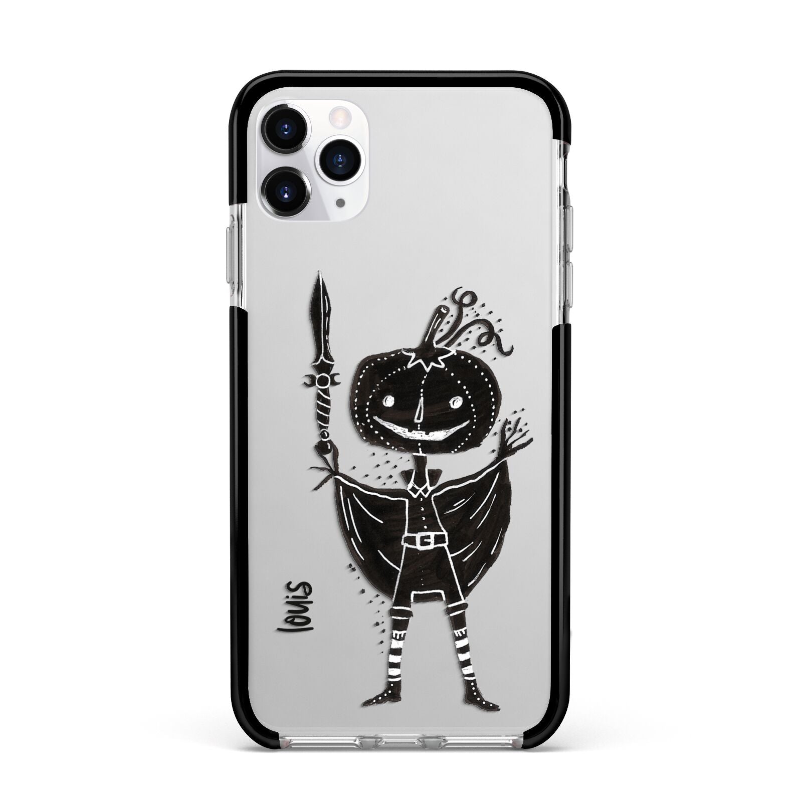 Pumpkin Head Personalised Apple iPhone 11 Pro Max in Silver with Black Impact Case