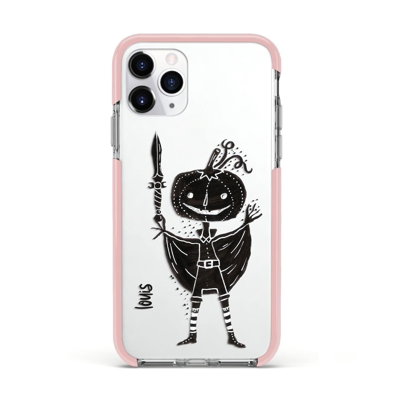 Pumpkin Head Personalised Apple iPhone 11 Pro in Silver with Pink Impact Case