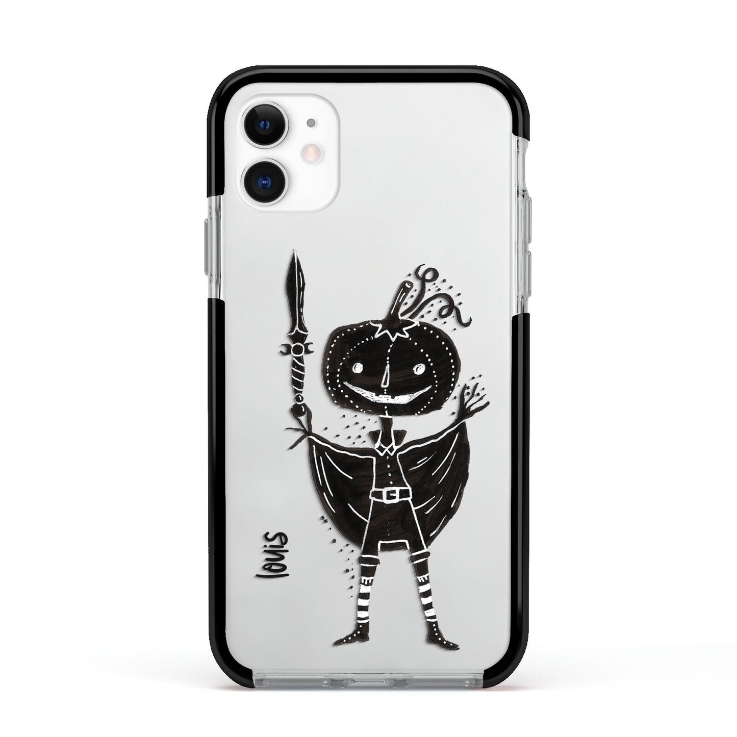 Pumpkin Head Personalised Apple iPhone 11 in White with Black Impact Case