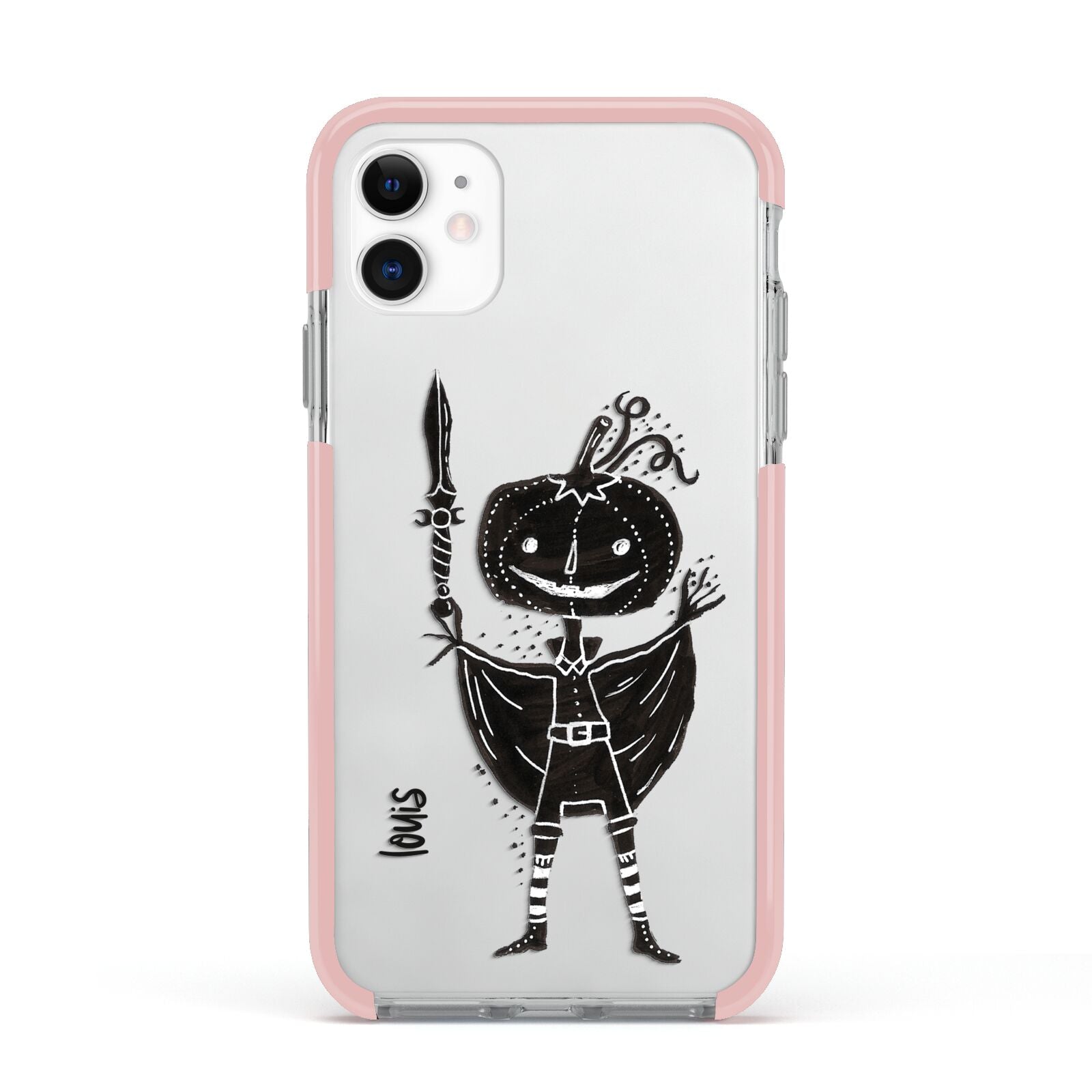 Pumpkin Head Personalised Apple iPhone 11 in White with Pink Impact Case