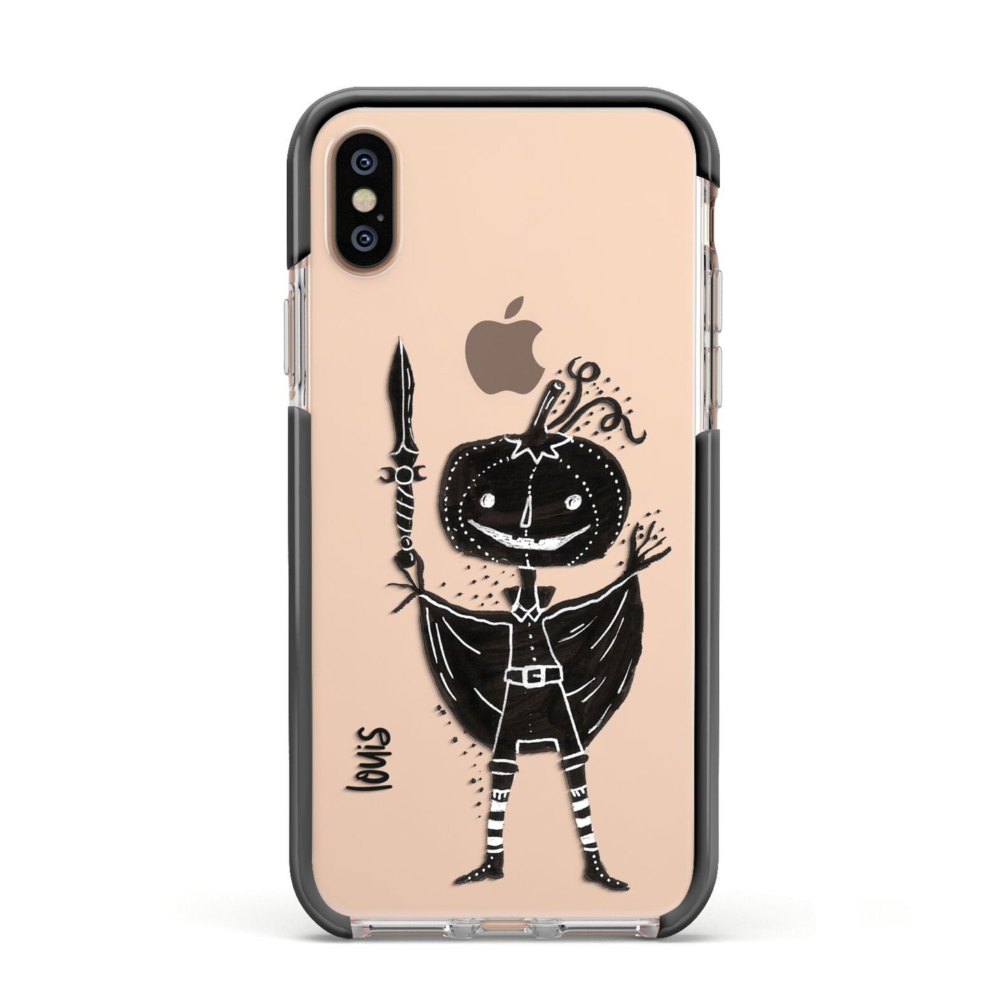 Pumpkin Head Personalised Apple iPhone Xs Impact Case Black Edge on Gold Phone