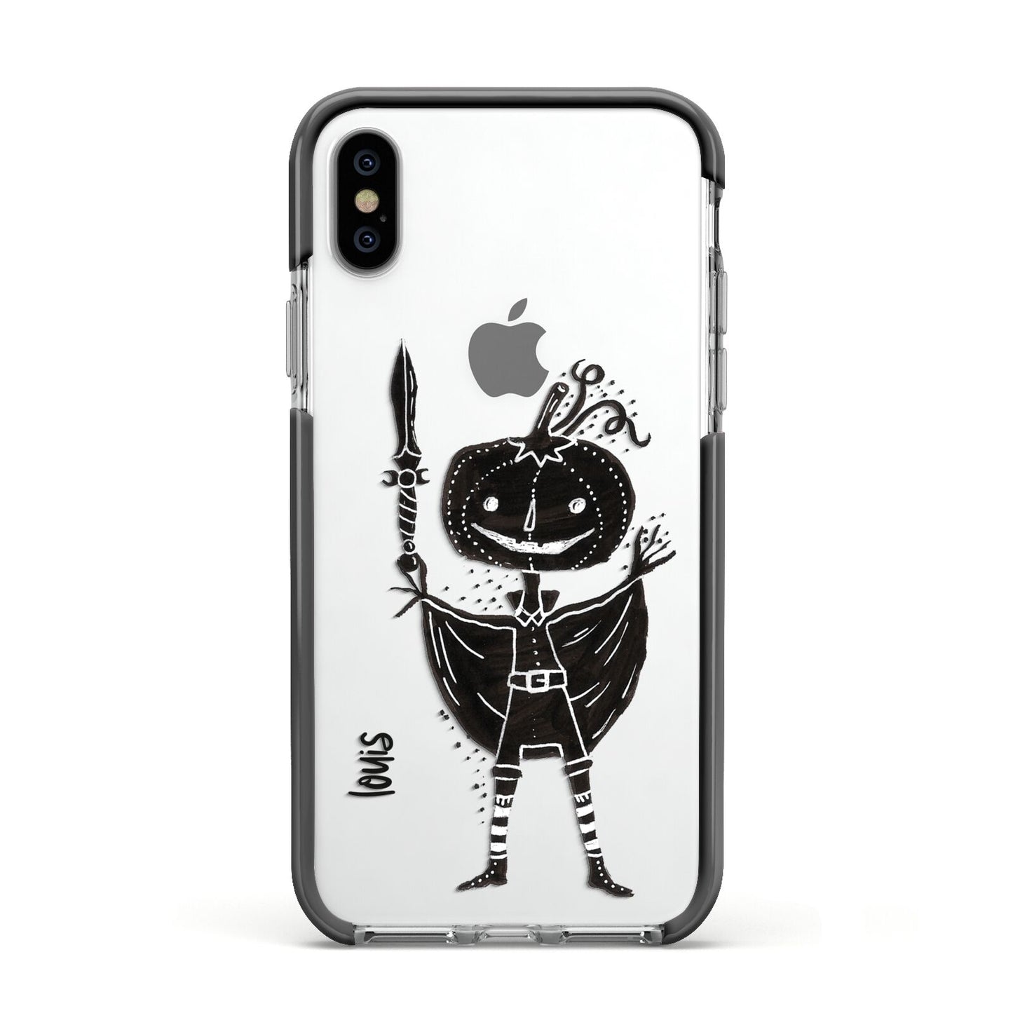 Pumpkin Head Personalised Apple iPhone Xs Impact Case Black Edge on Silver Phone