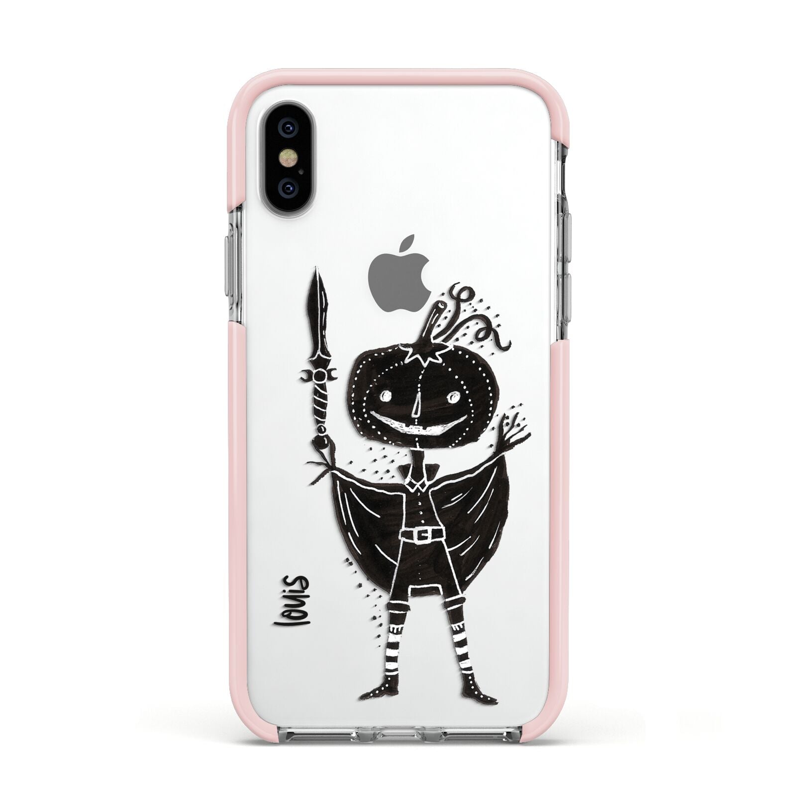 Pumpkin Head Personalised Apple iPhone Xs Impact Case Pink Edge on Silver Phone
