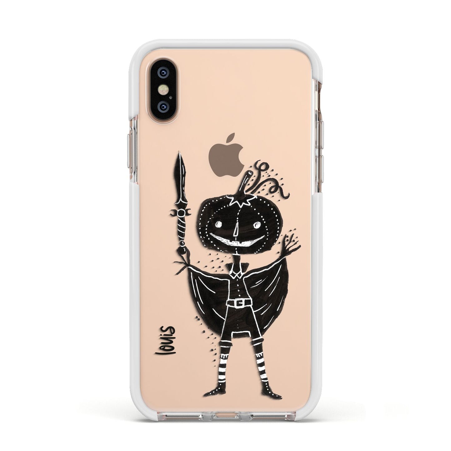 Pumpkin Head Personalised Apple iPhone Xs Impact Case White Edge on Gold Phone