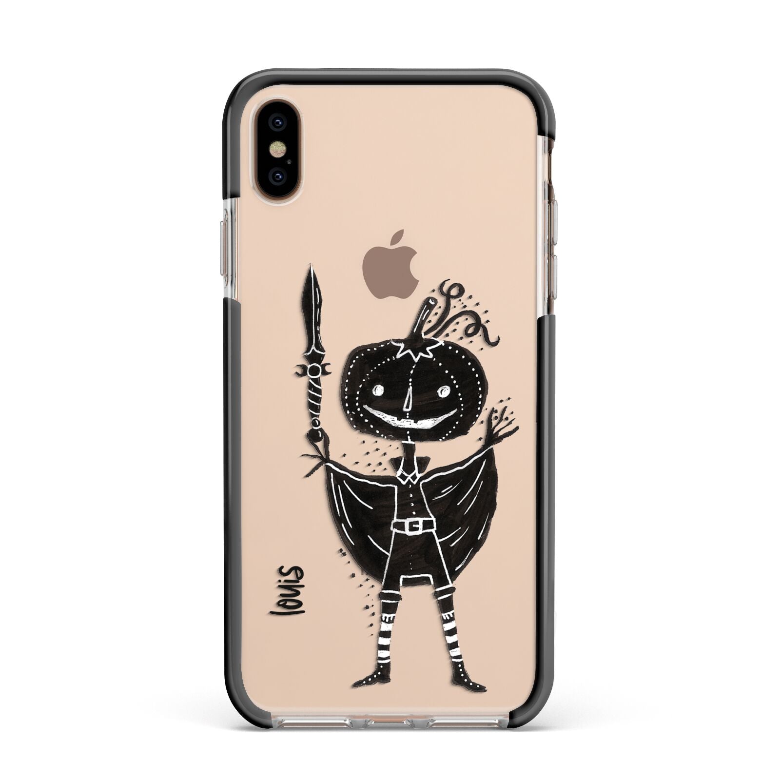 Pumpkin Head Personalised Apple iPhone Xs Max Impact Case Black Edge on Gold Phone