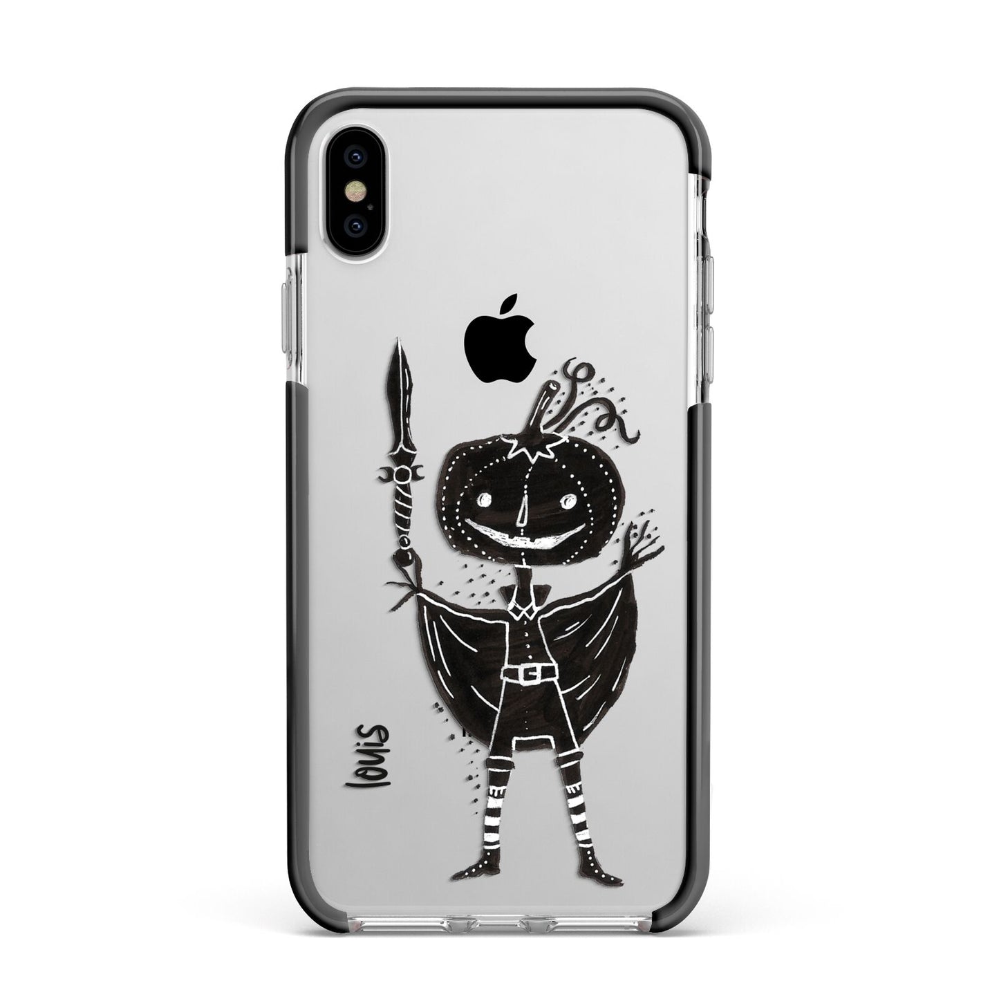 Pumpkin Head Personalised Apple iPhone Xs Max Impact Case Black Edge on Silver Phone