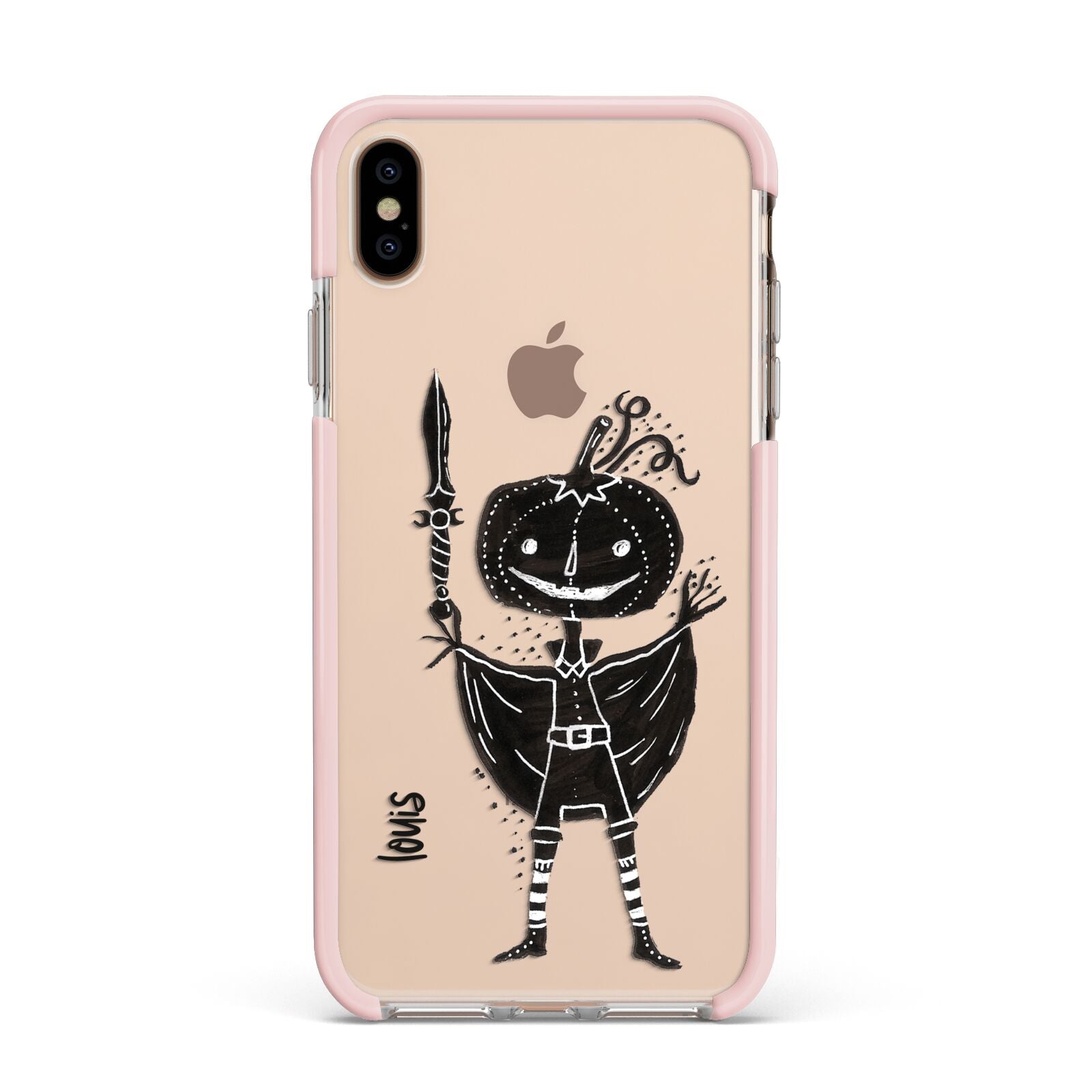 Pumpkin Head Personalised Apple iPhone Xs Max Impact Case Pink Edge on Gold Phone