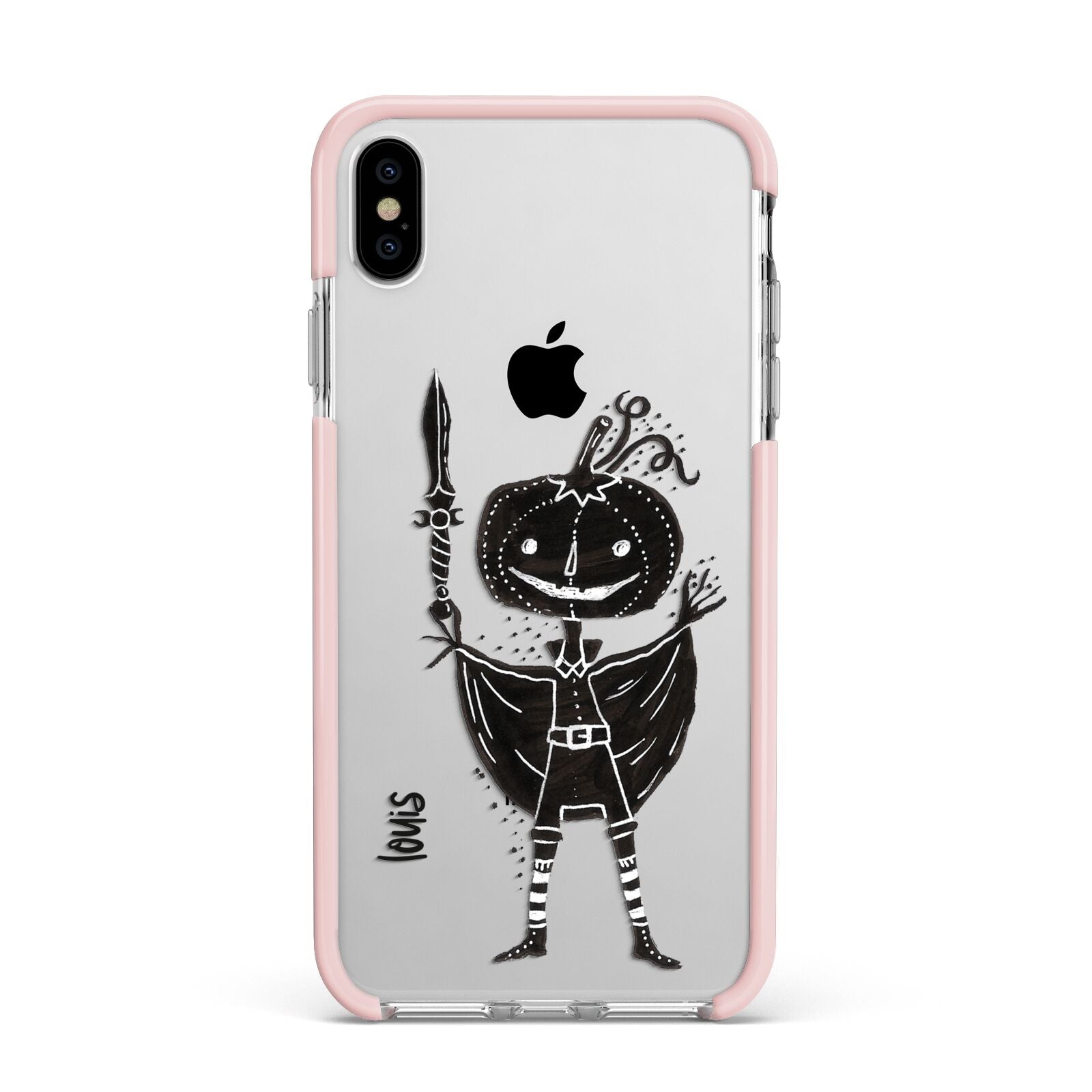 Pumpkin Head Personalised Apple iPhone Xs Max Impact Case Pink Edge on Silver Phone