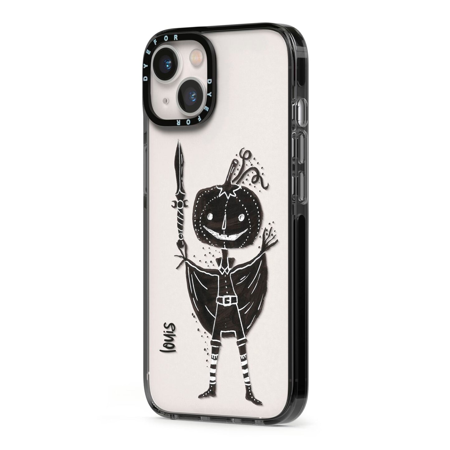 Pumpkin Head Personalised iPhone 13 Black Impact Case Side Angle on Silver phone