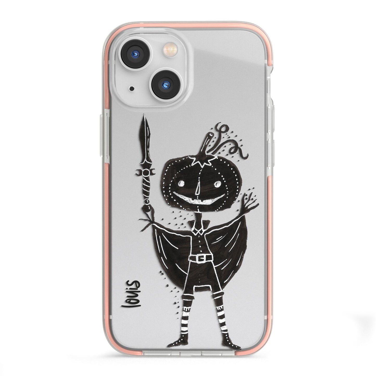 Pumpkin Head Personalised iPhone 13 Mini TPU Impact Case with Pink Edges